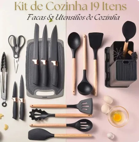 Kit Completo Jogo Utensílios de Cozinha Luxo 19 Peças