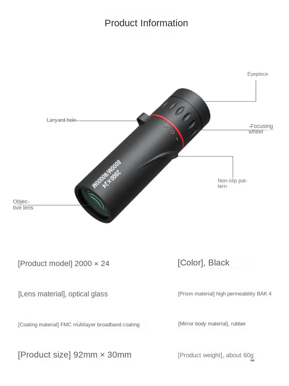 Telescópio monocular hd 2000x24, mini telescópio portátil para celular com suporte para acampamento ao ar livre, caça, observação de pássaros